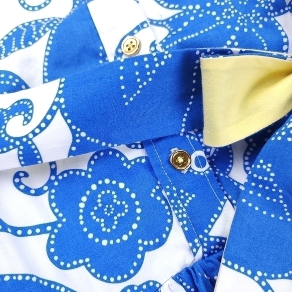 Lilly Pulitzer White Label Blue White Floral  Yellow Belted Pocketed Dre… - Picture 16 of 16
